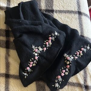 Black Scarf with Floral Embroidery